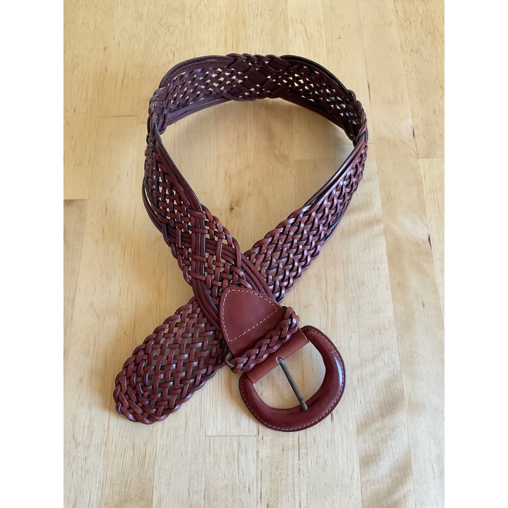 Express Vintage Woven Leather Belt Brown Braided Boho Wide Made in Turkey Small